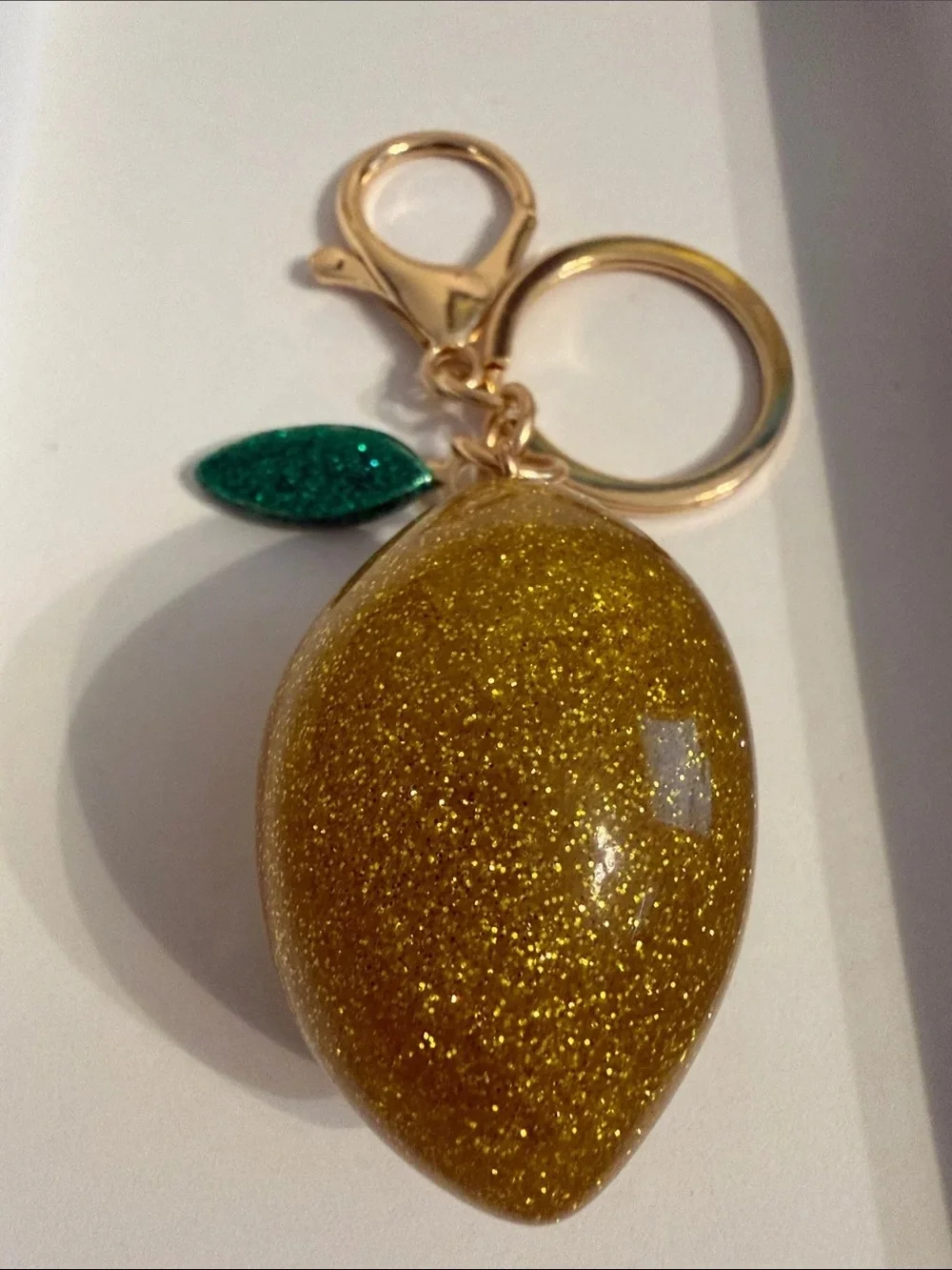 Gold Glitter Lemon Keychain Bag Charm